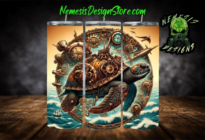 Steampunk Sea Turtle Sublimation Tumbler Wrap