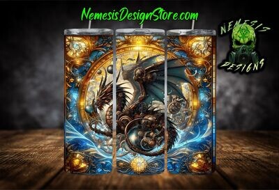 Stained Glass Steampunk Dragon Sublimation Tumbler Wrap