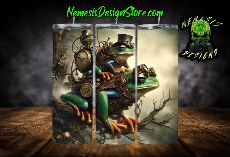 Steampunk Piggy Back Frogs Sublimation Tumbler Wrap