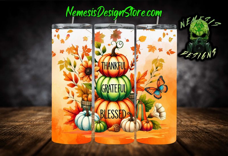 Thankful, Grateful &amp; Blessed 20oz Sublimation Tumbler Wrap