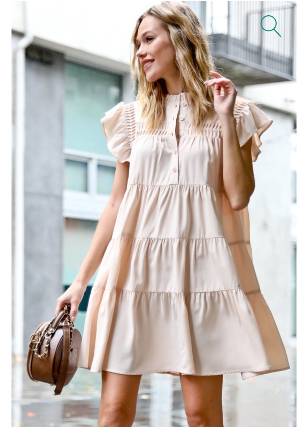 Ruffle details button up tiered dress