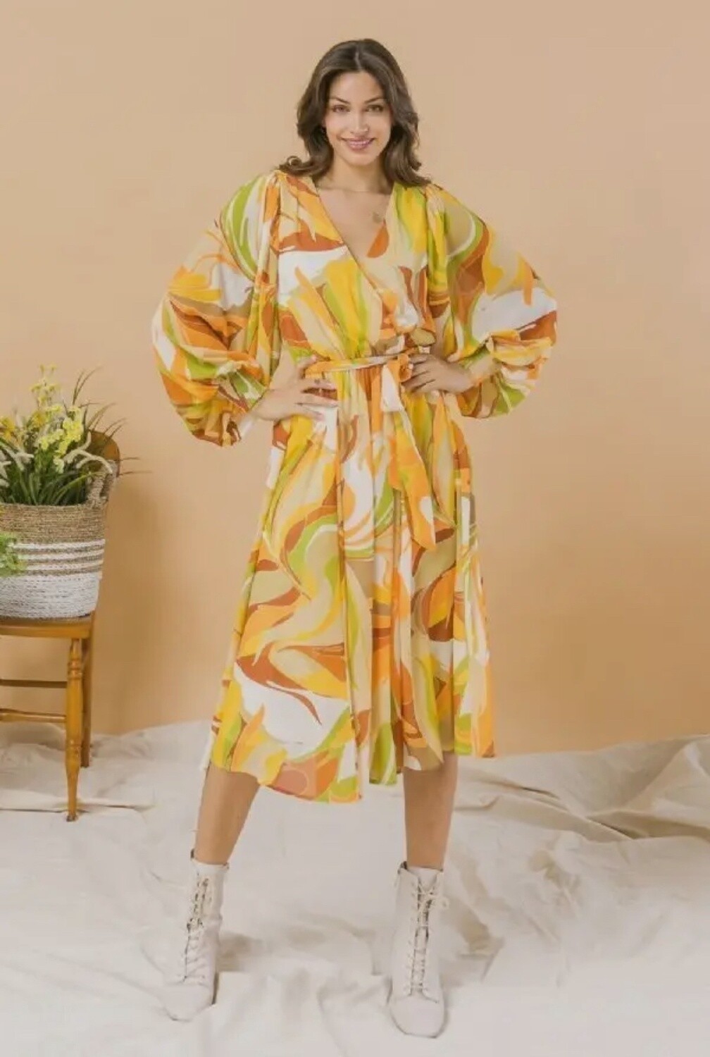 Printed Woven Midi Dress
