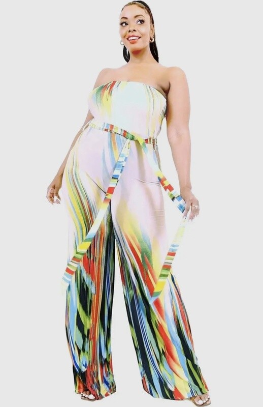 Off Shoulder Color Tie Jumpsuit
