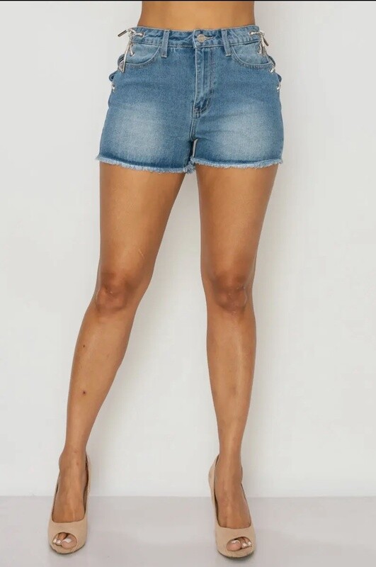 Side Lace-up Detailed Denim Shorts