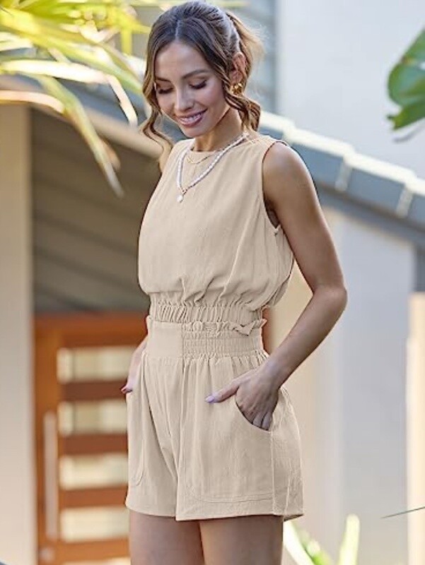 Smocked Sleeveless Crop Top and Shorts