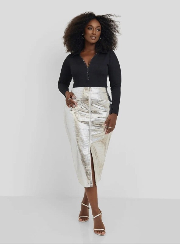 Metallic Zipper Skirt