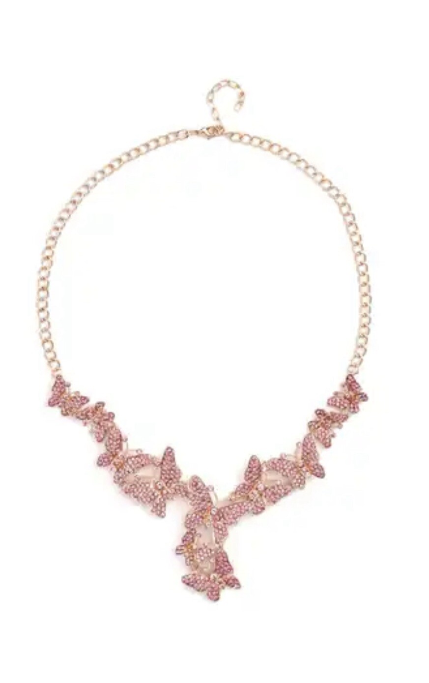 Pink Crystal Butterfly Necklace