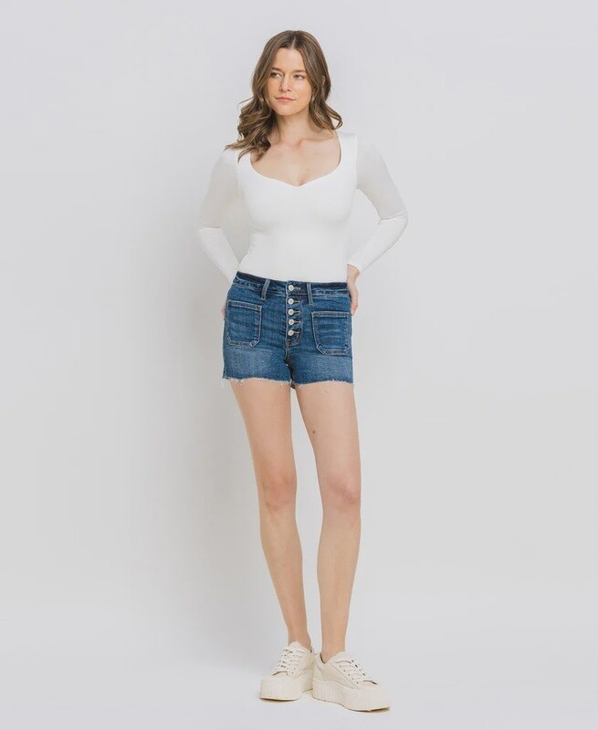 High Rise Patched Pocket Detail Button Up Shorts
