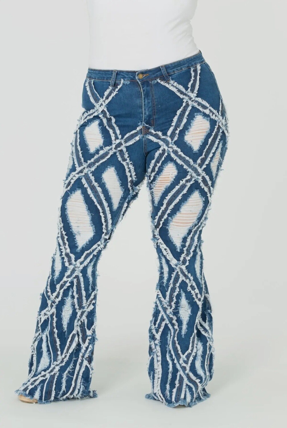 Plus Size Diamond Destroyed Flare Denim Jeans