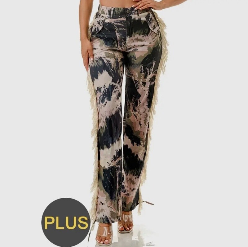 Plus size fringe detail pants