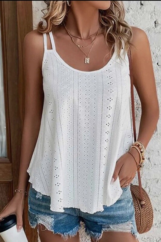 Eyelet Strappy Scoop-Neck Tank Top