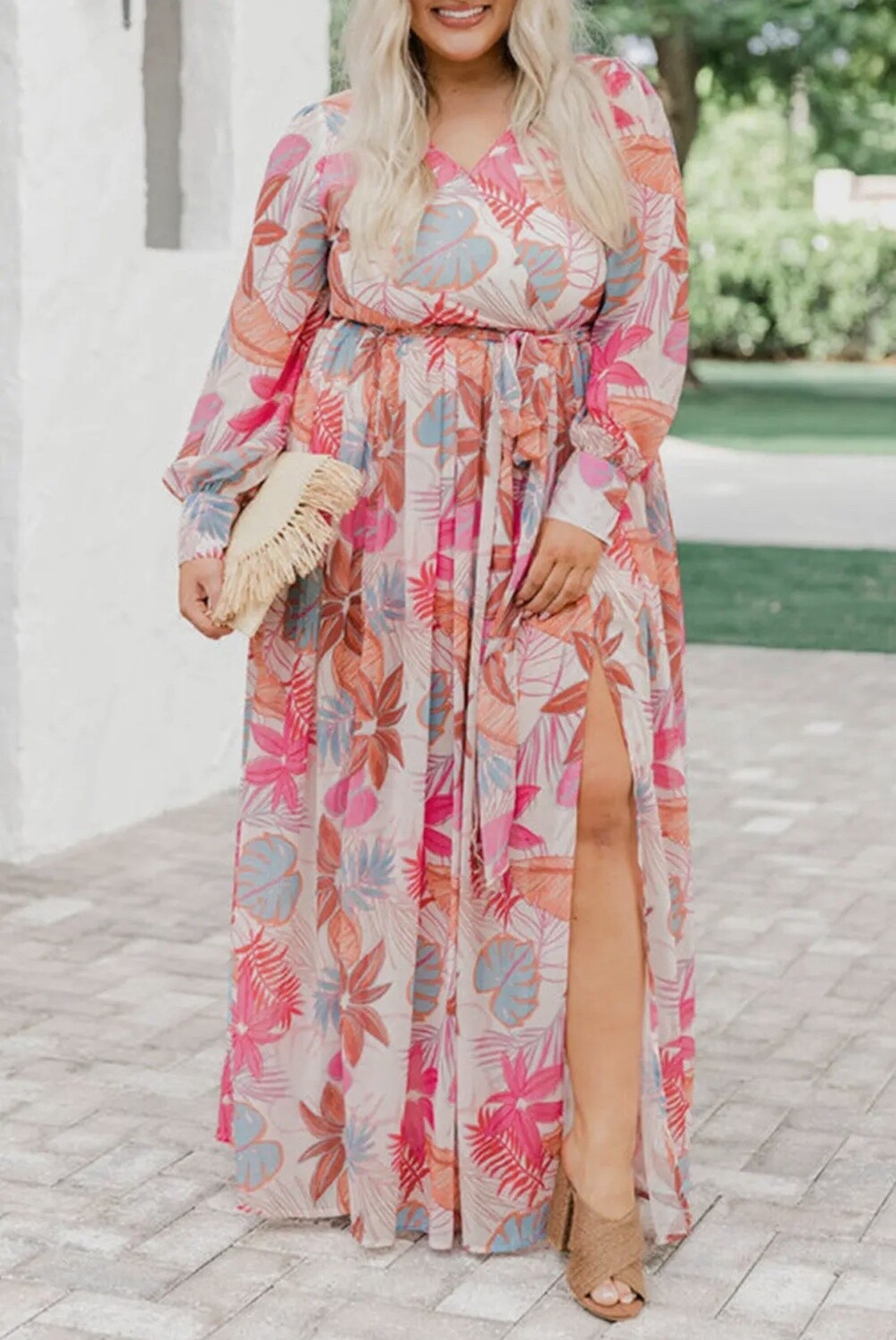 Tropical Palm Tie High Waist Maxi Dress