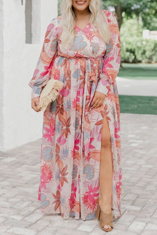 Tropical Palm Tie High Waist Maxi Dress