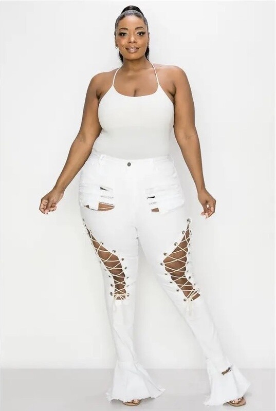 Plus Curvy Frare Tessel with String Jeans White