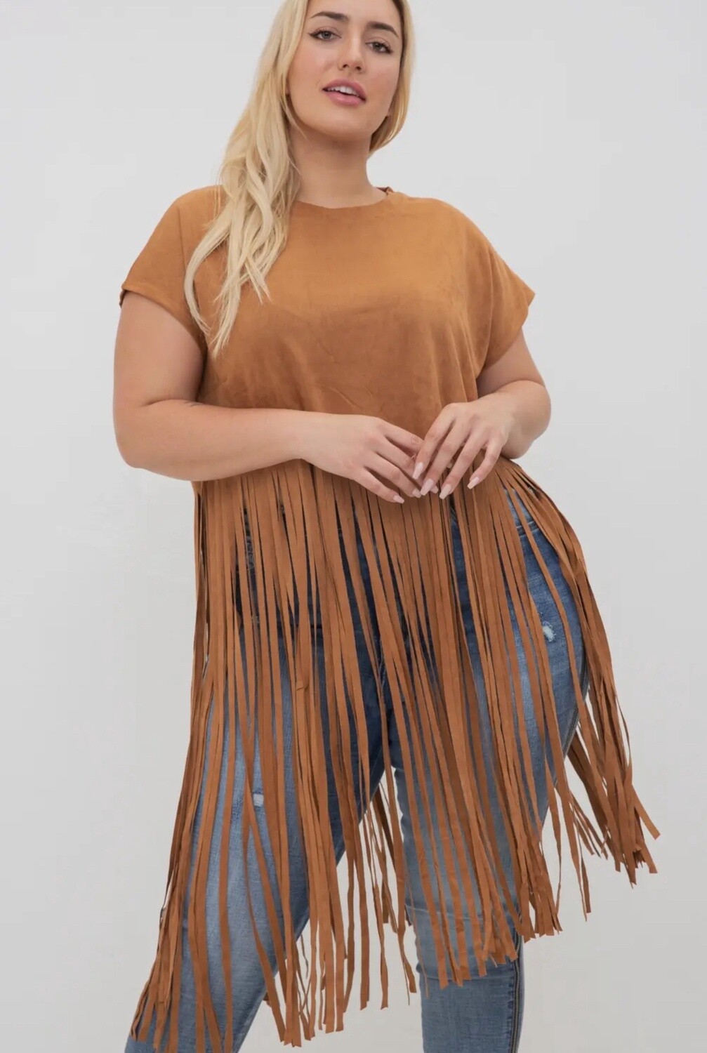 Plus Suede Fringed Top