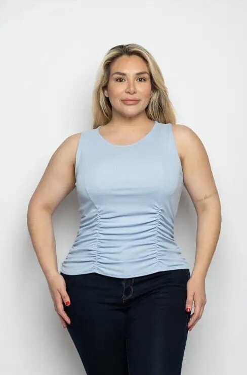 Plus Size Round Neck Ruched Detail Tank Top