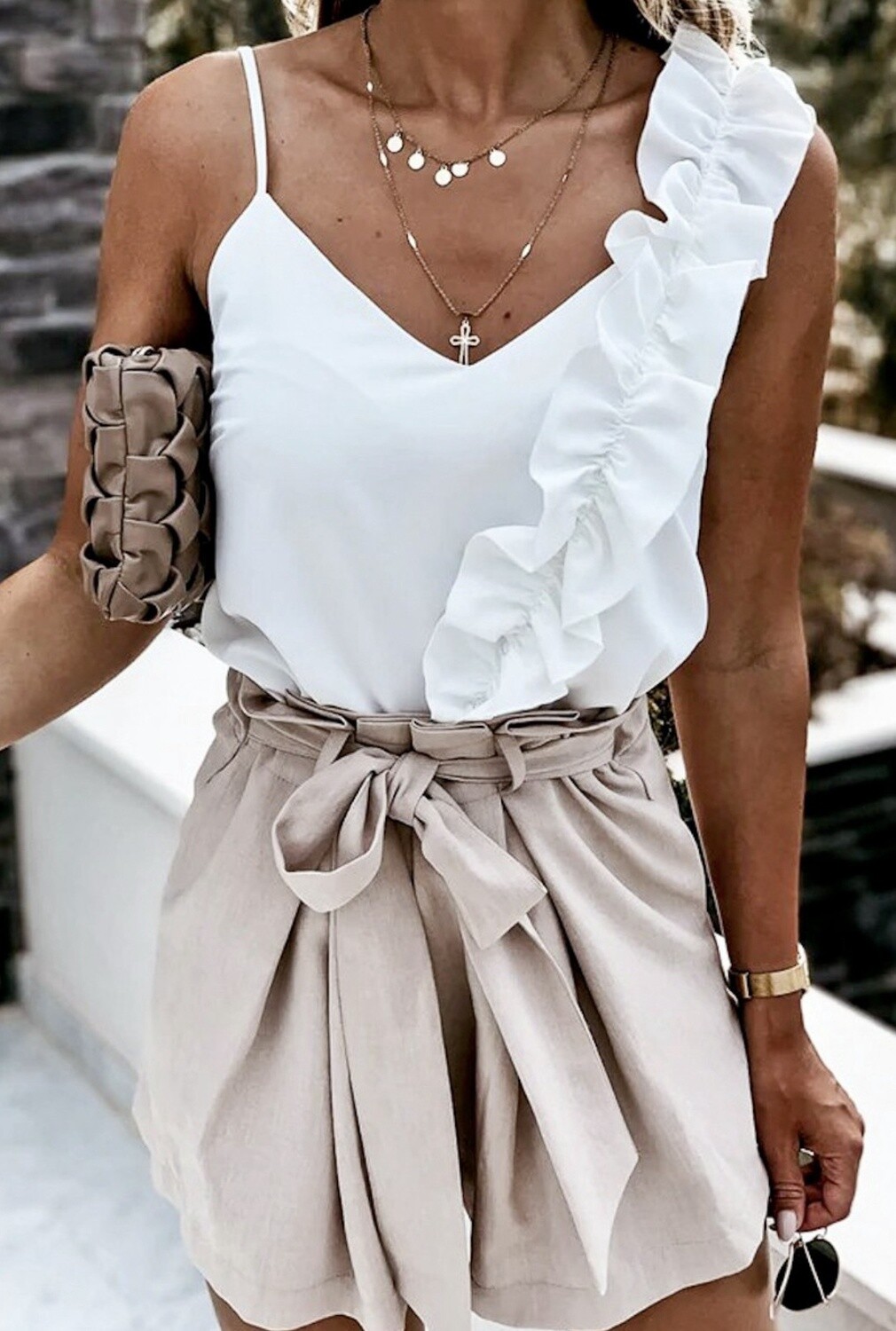 Irregular Ruffle Detail Sleeveless Cami Top