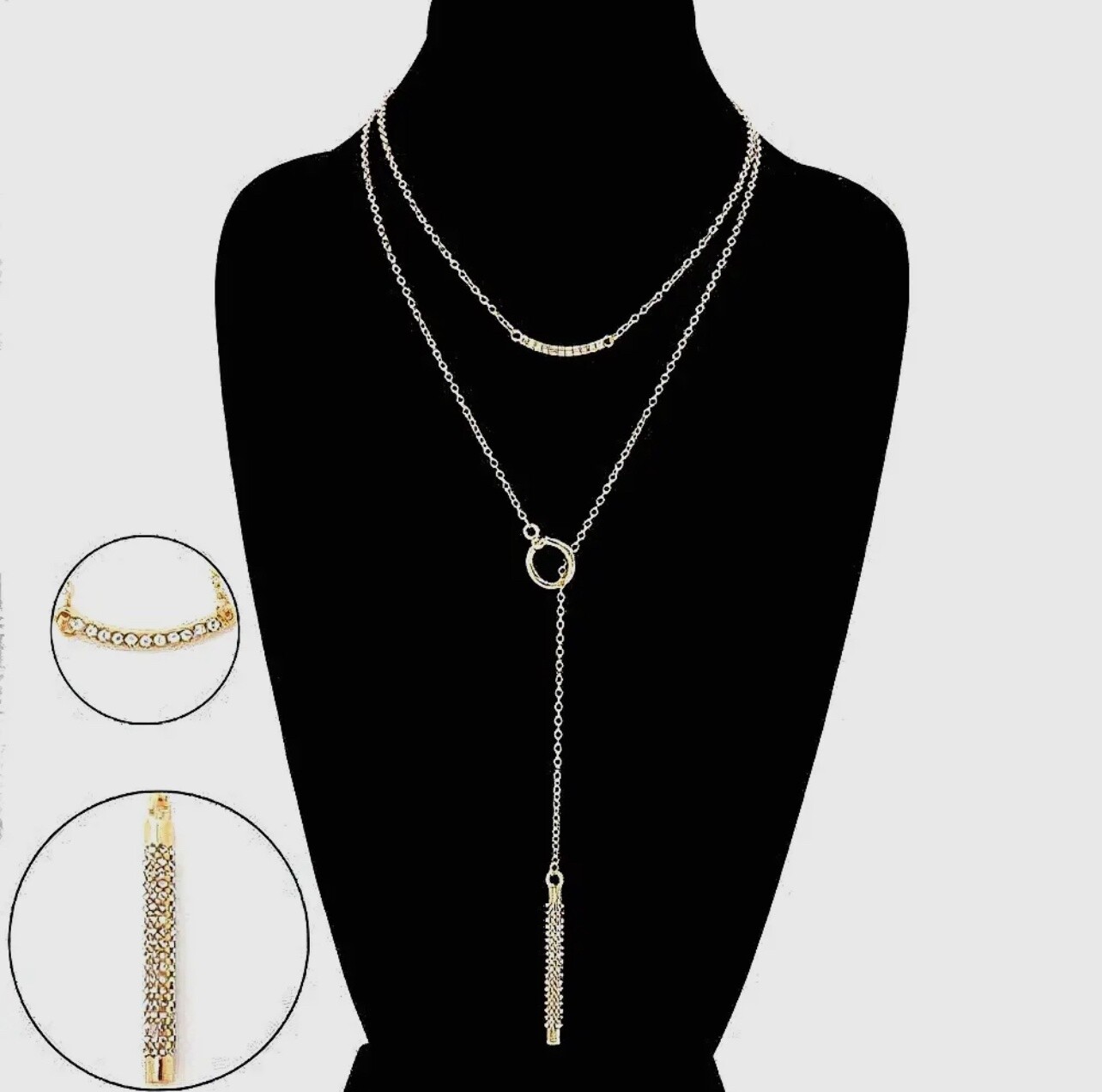 Double Layered Rhinestone Bar Necklace