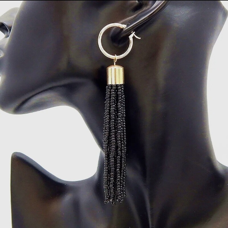 Seed Beads Tassel Earring With Hoop Post