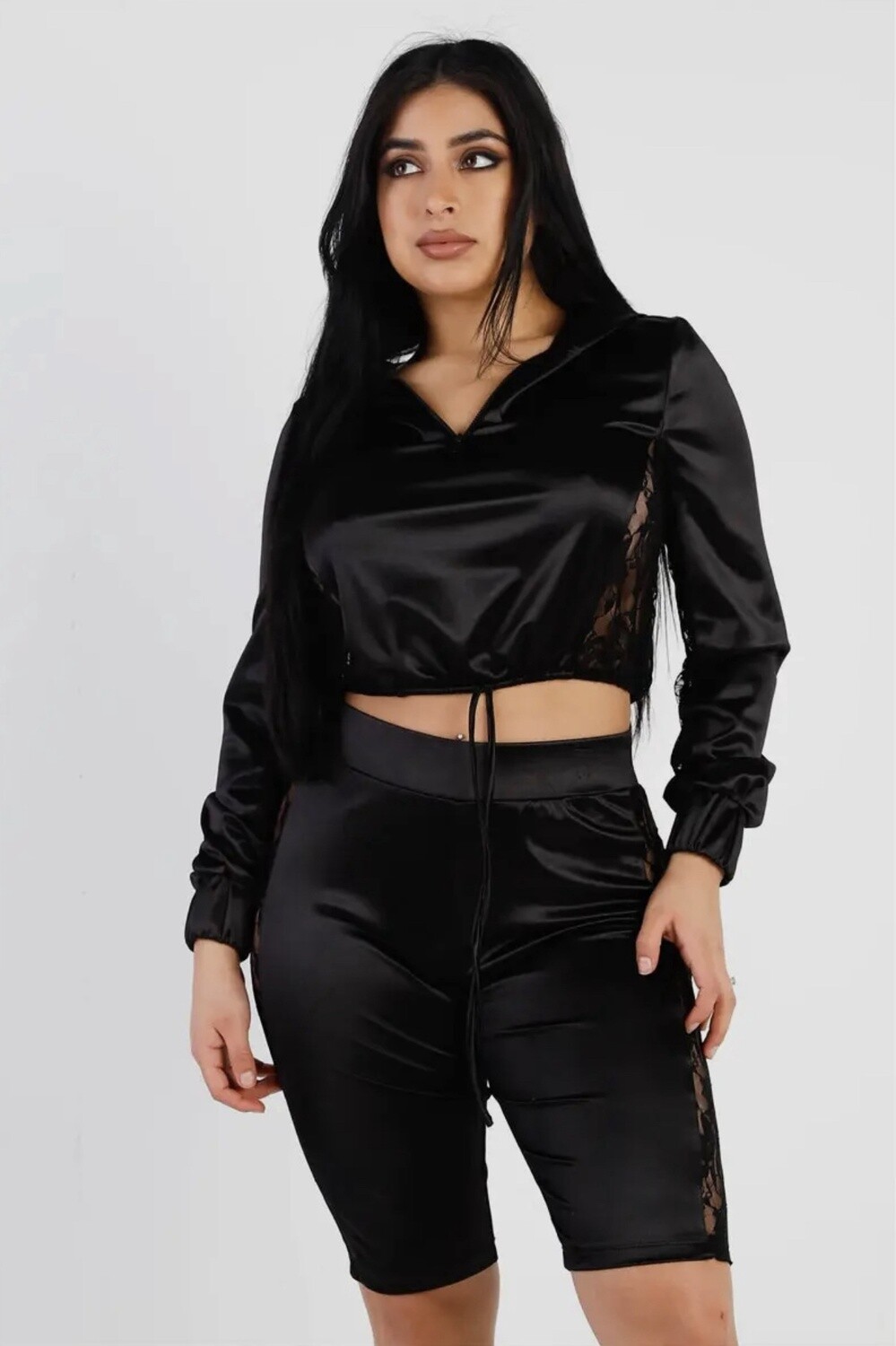 Long Sleeve Hooded Crop Top biker shorts