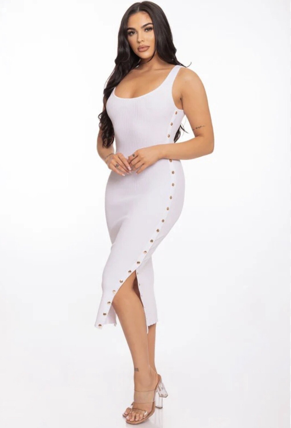 Snap Open Button Down Midi Dress
