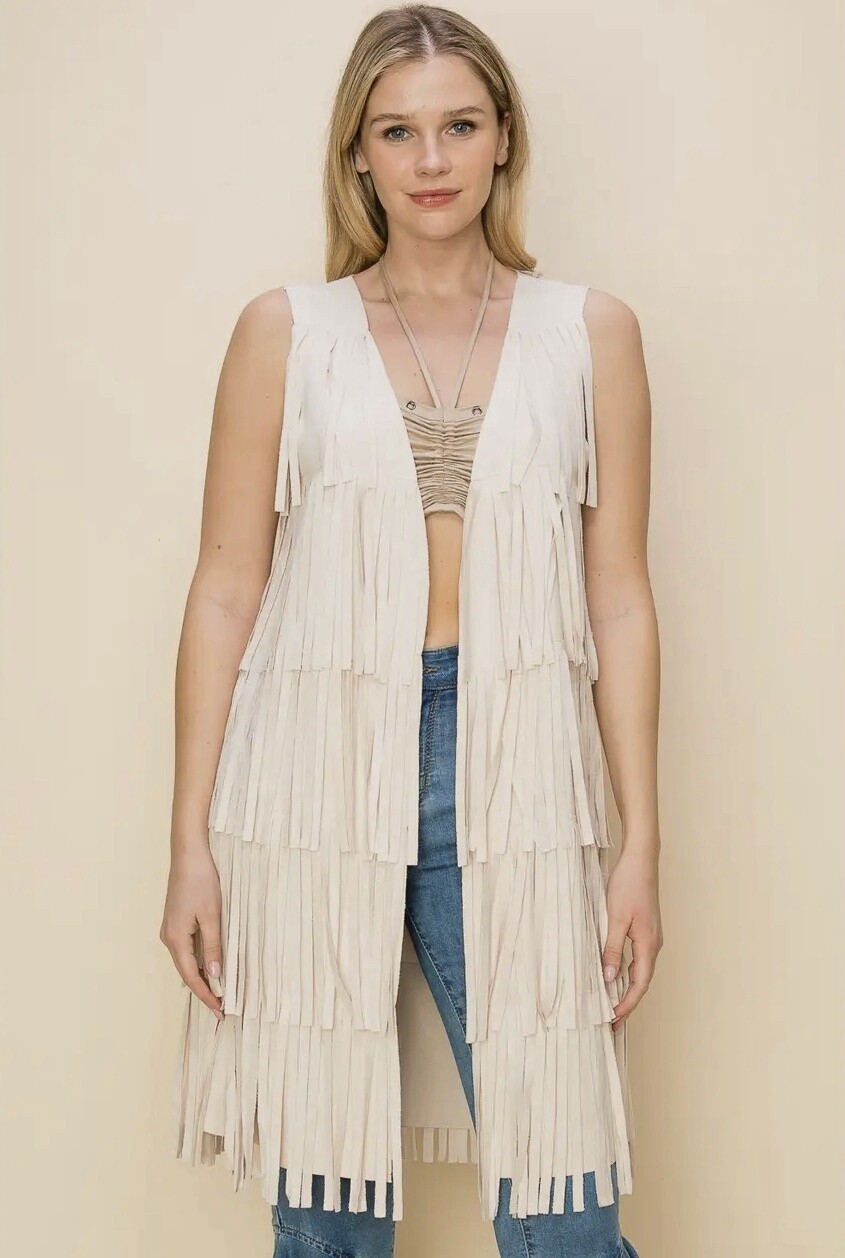 Suede Layared Fringe Vest