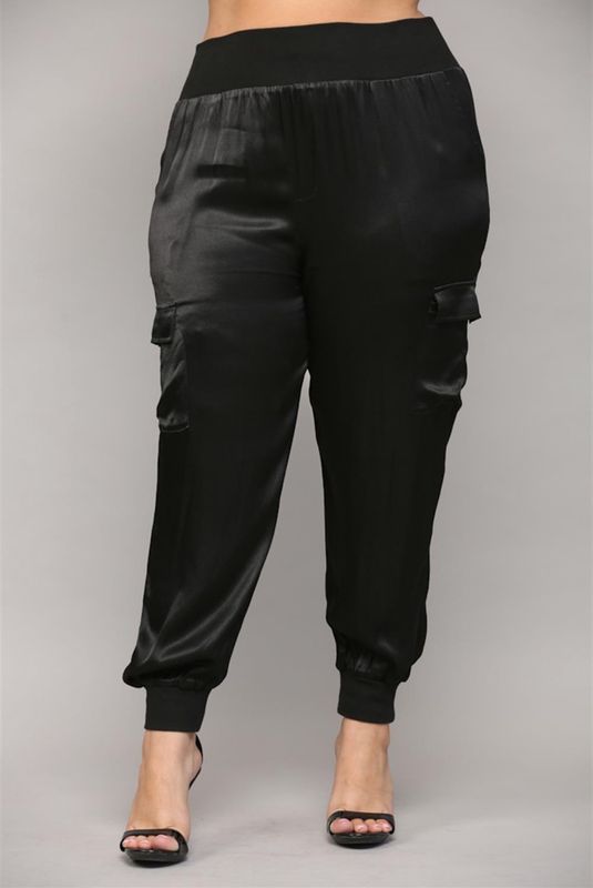 Satin Cargo Jogger Pants