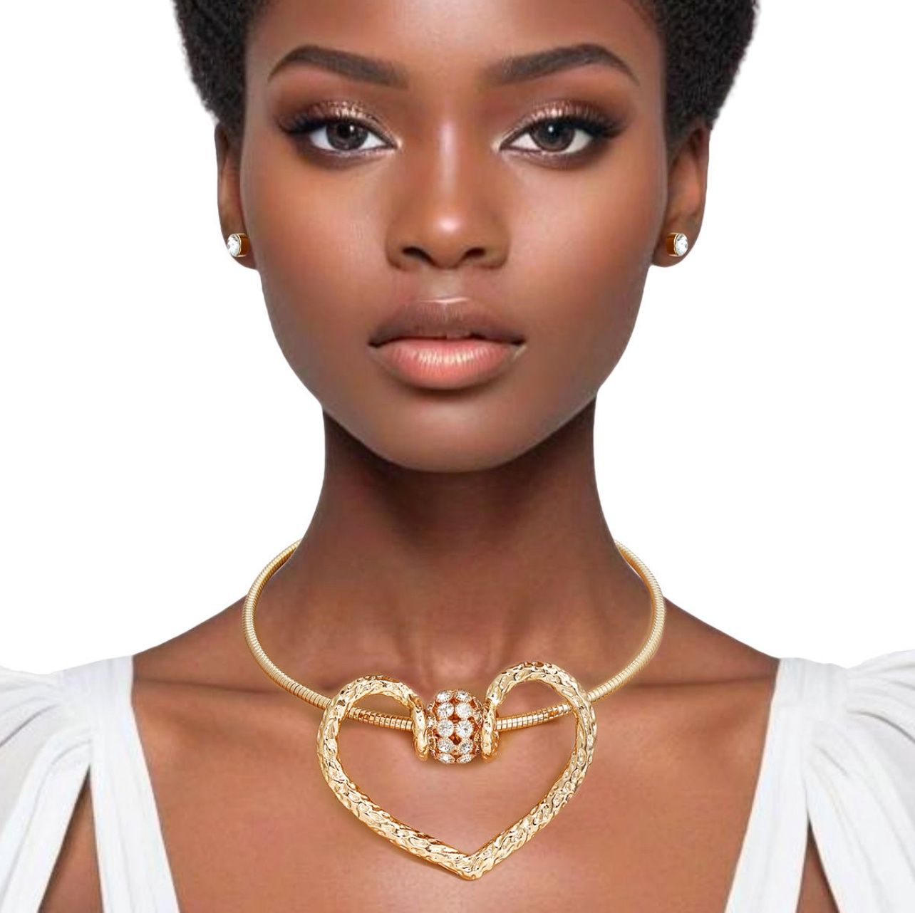 Gold Looped Heart Pendant Necklace and Earring Set
