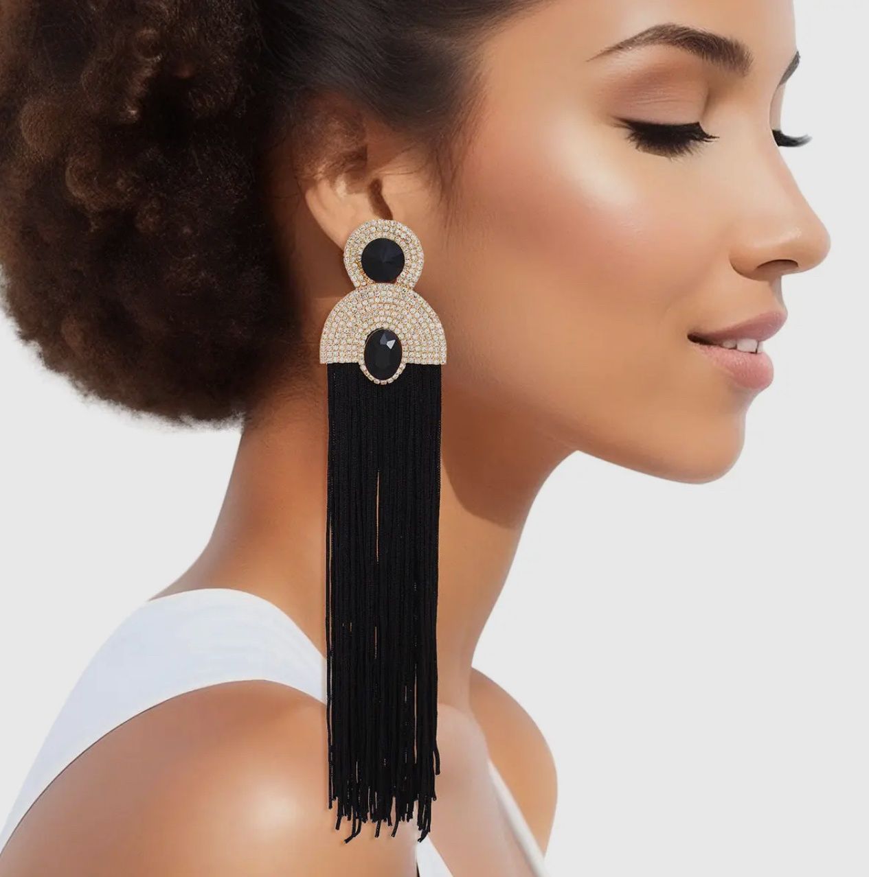 Tassel Black Long Vintage Glam Earrings For Women