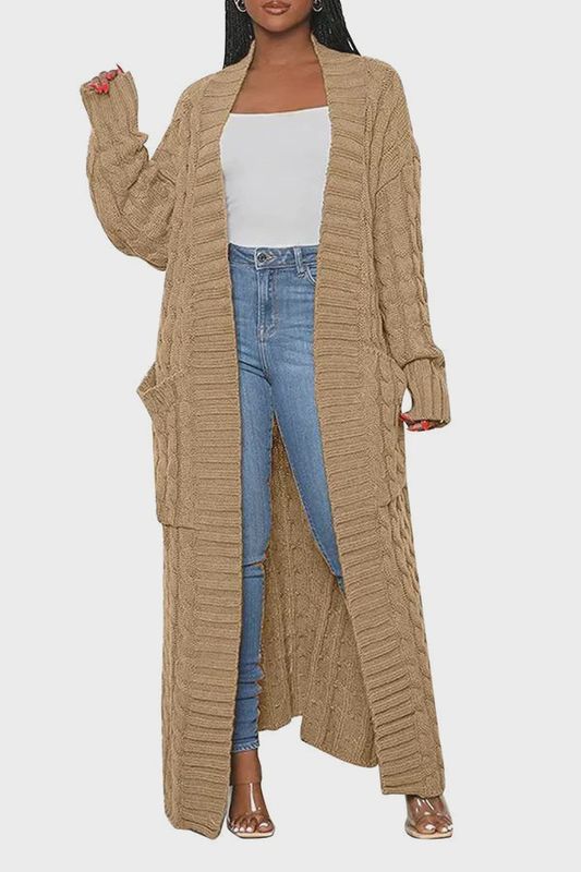 Fashion Cable-Knit Long Cardigan with Pockets