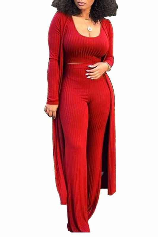 Fashion Ribbed Cardigan and Crop Top 3 Pcs Set