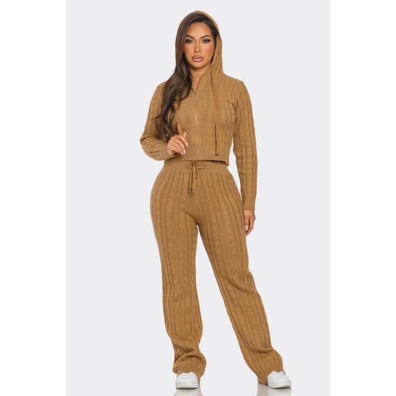 Ribbed Hoodie Flare Set