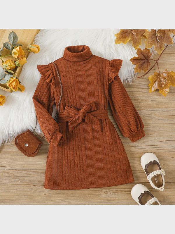 Girl Solid Color Flutter Sleeve Dress