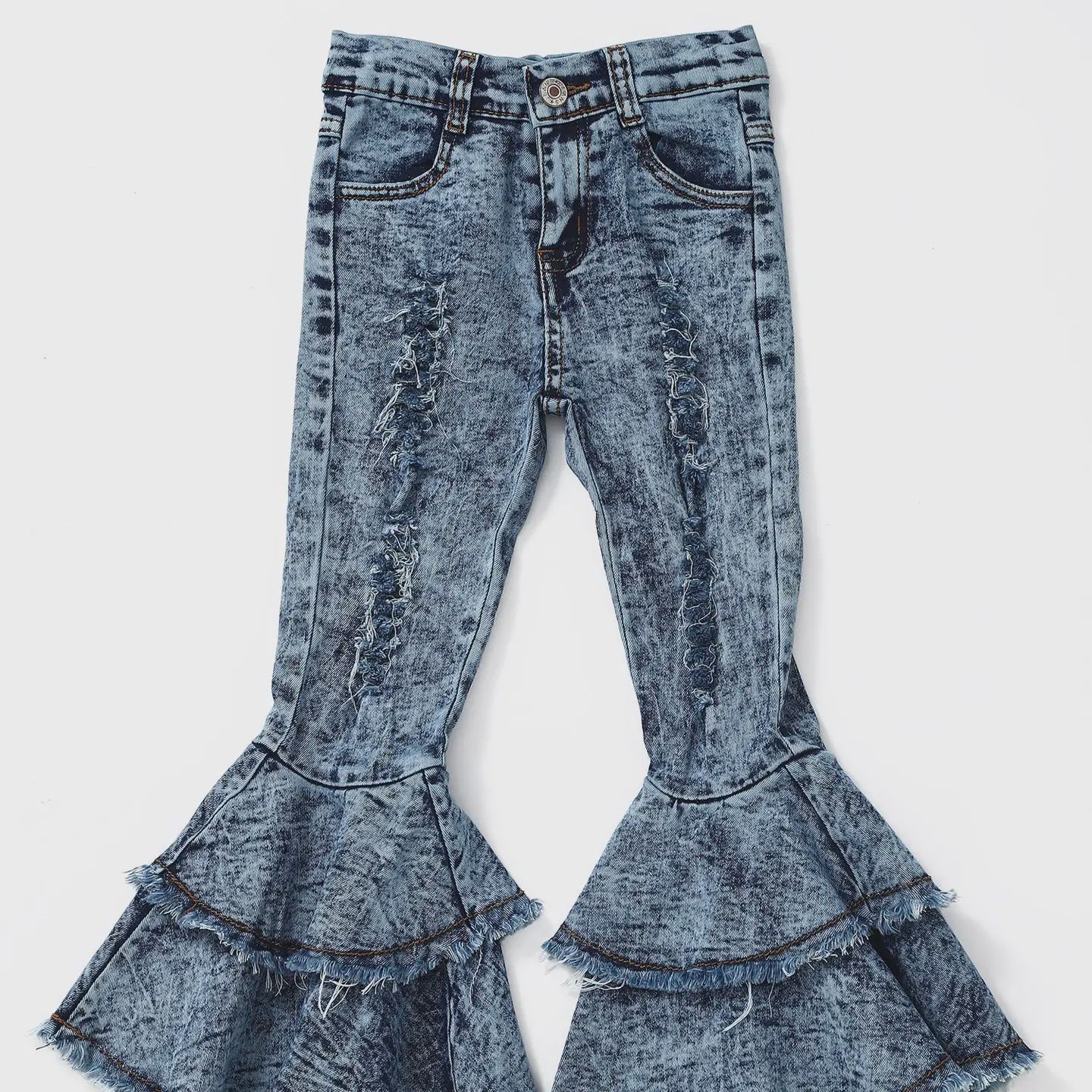 Washed Distressed Double Layer Jeans