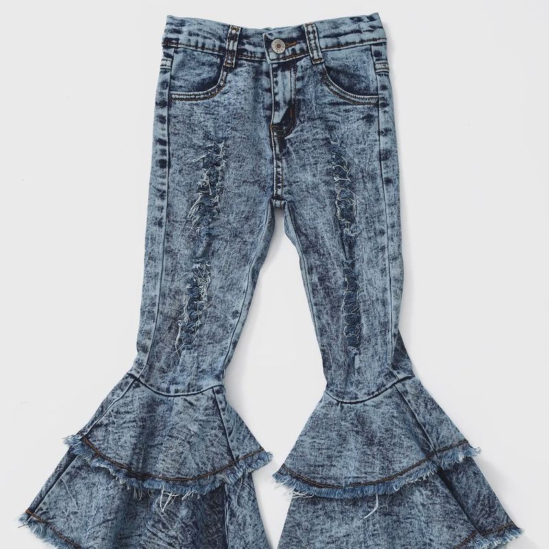 Washed Distressed Double Layer Jeans
