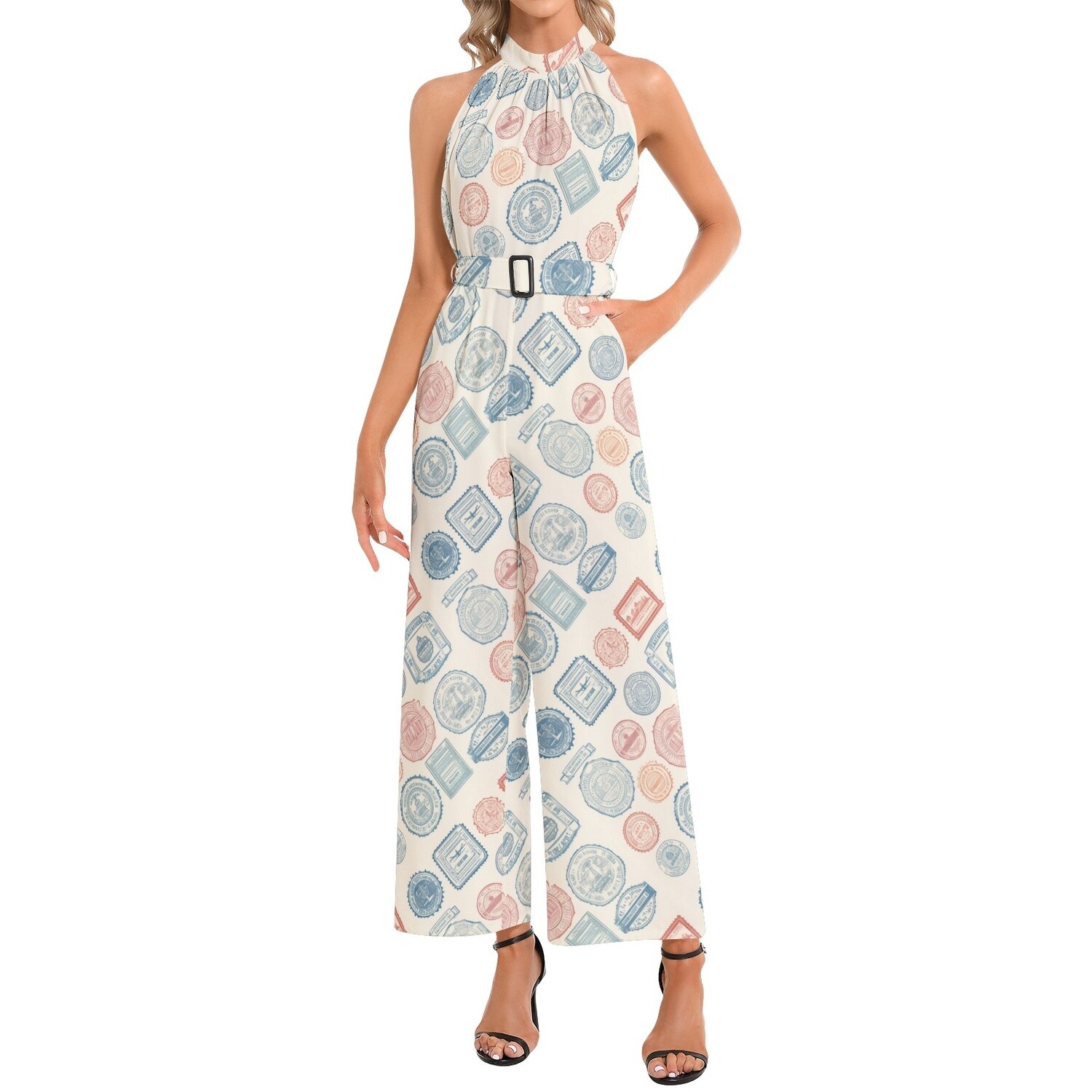 World Class - Halter Neck Buckle Belted Jumpsuit
