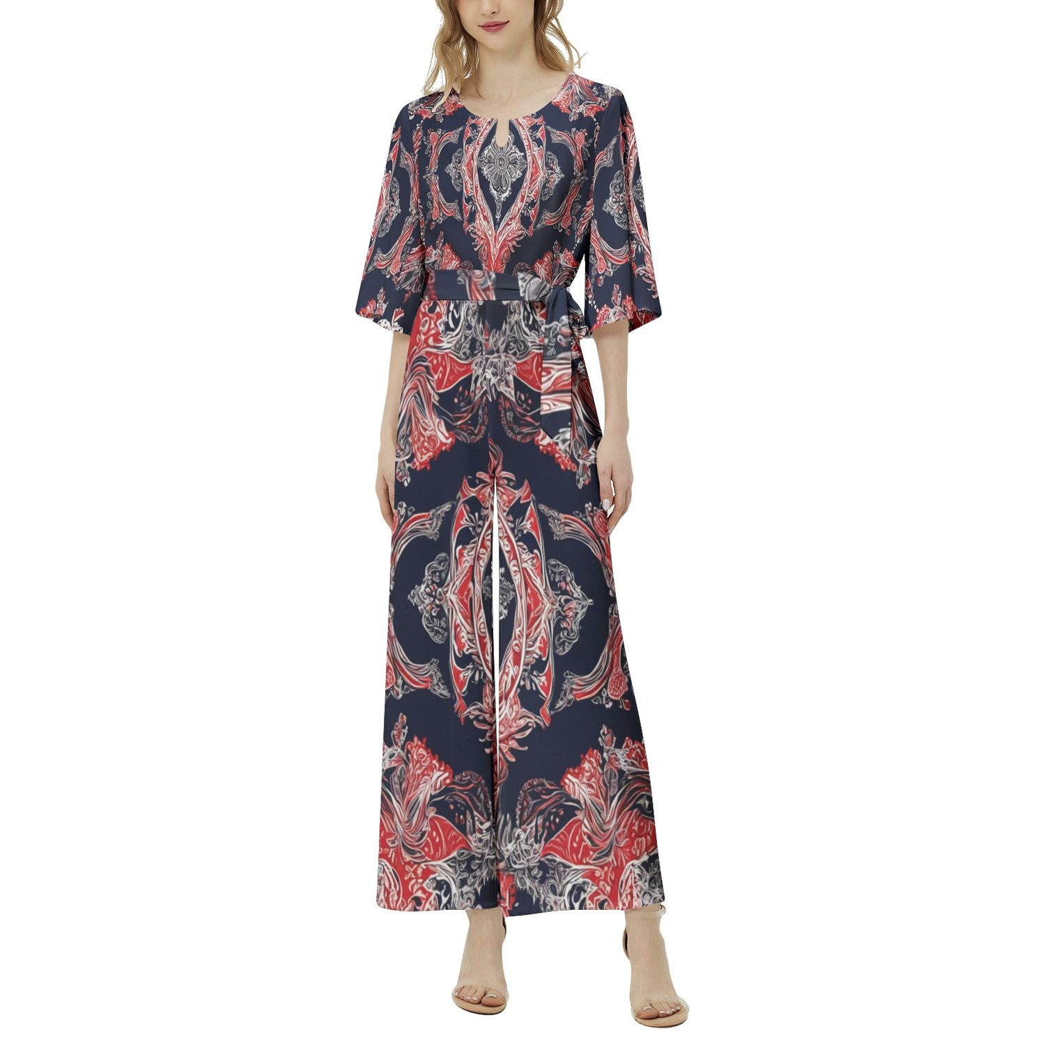 VIOLA - Dolman Sleeve Belted Wide Leg Jumpsuit