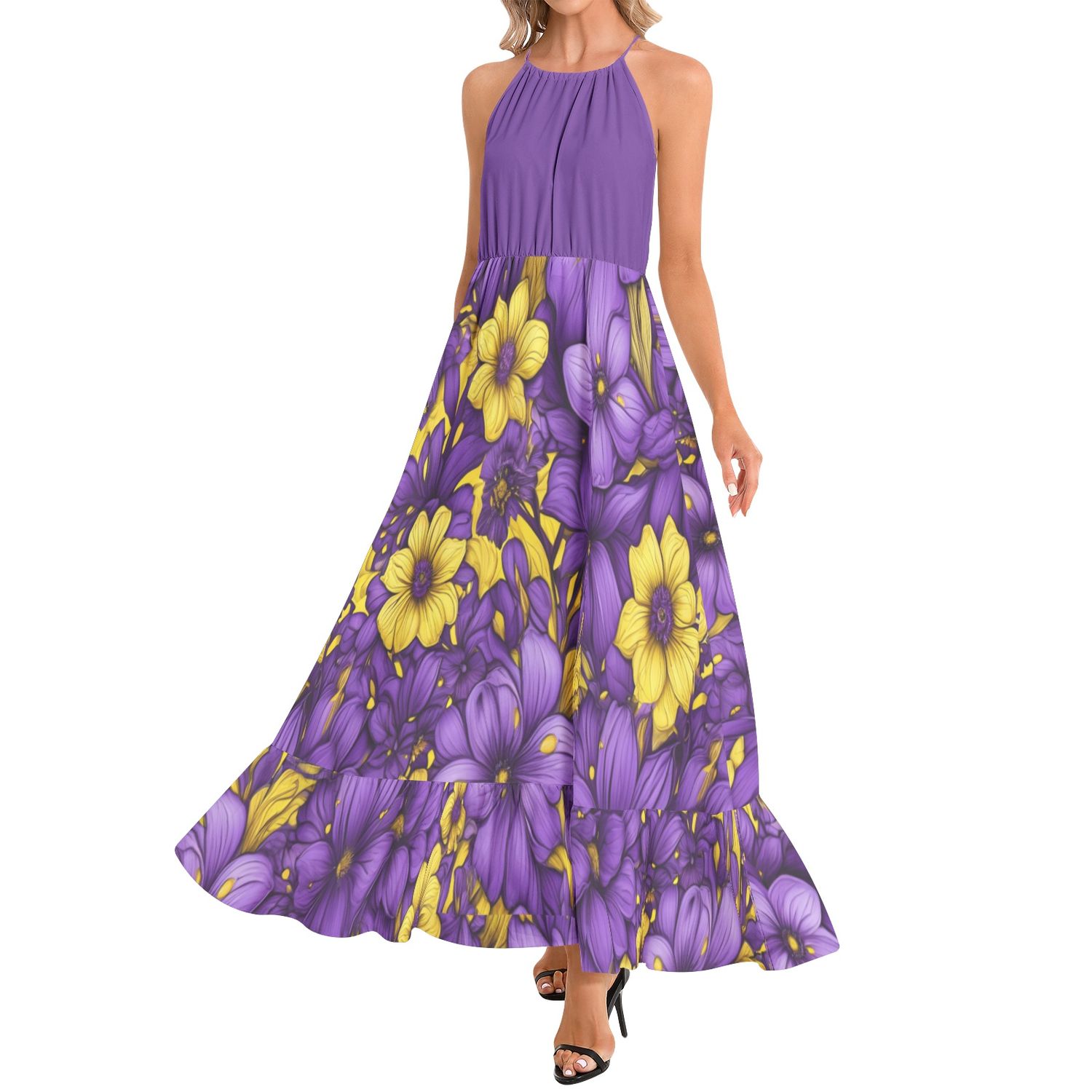 Sunset Violet Blooms Maxi Dress