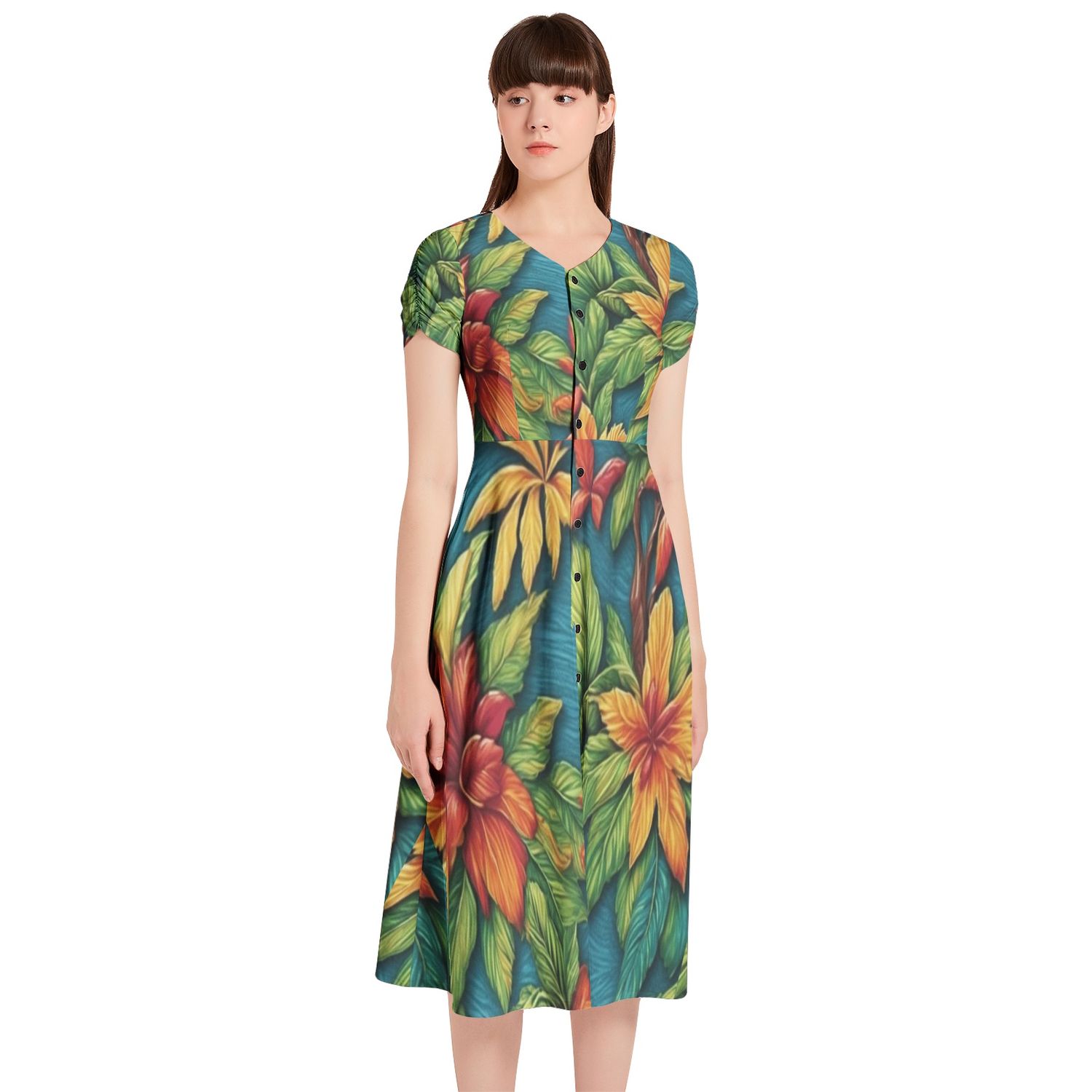 TWOPIKAL - Puff Sleeve Button Through Dress