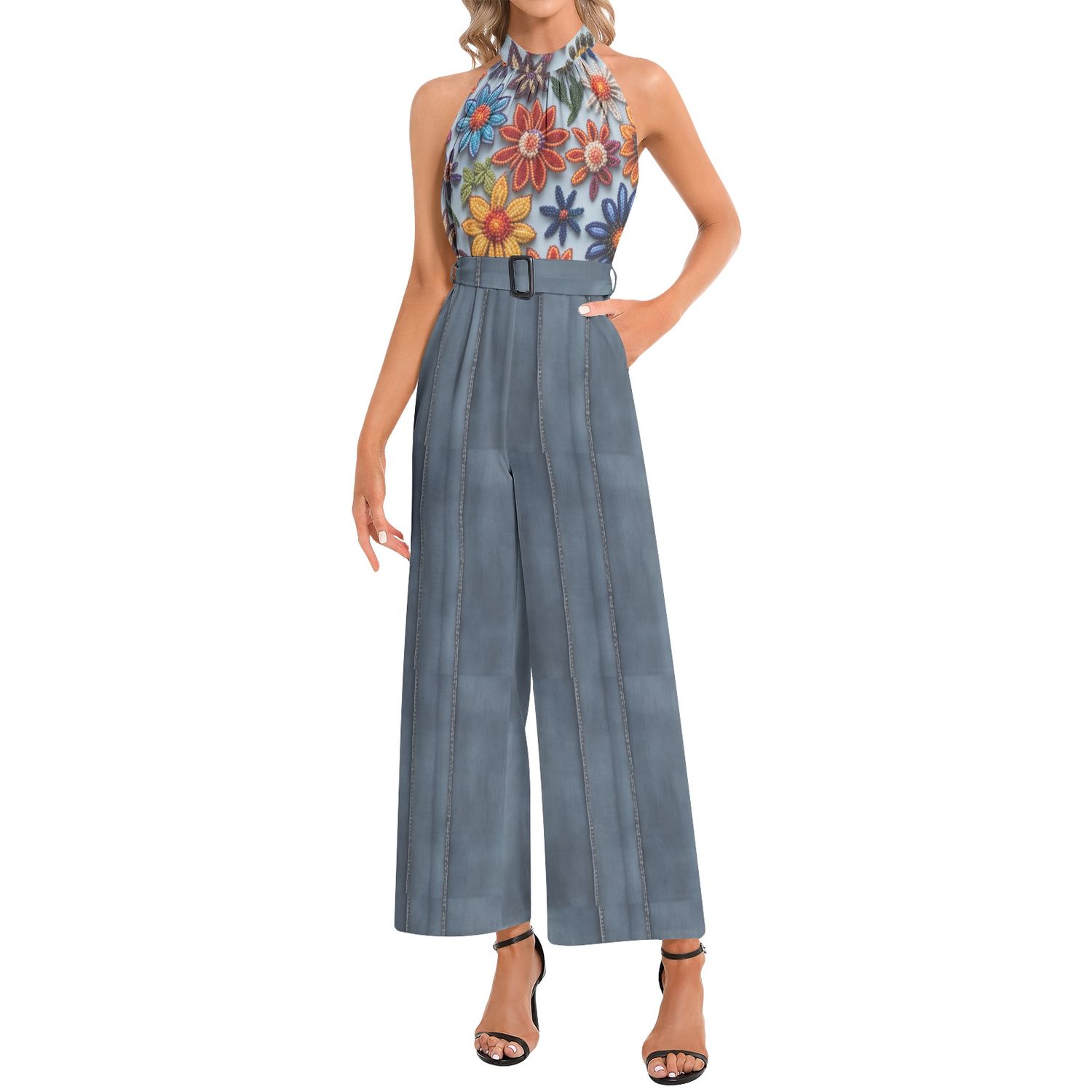 Blossom - Halter Neck Buckle Belted Jumpsuit