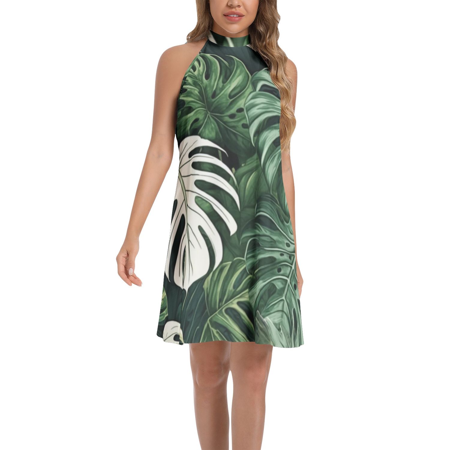 Tie Back Halter Neck Flared Dress