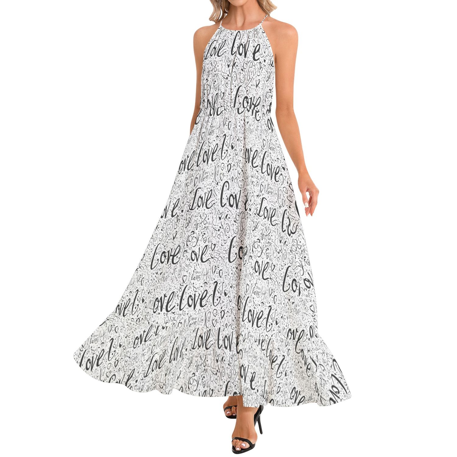 LOVE - Ruffle Hem Halter Neck Maxi Dress