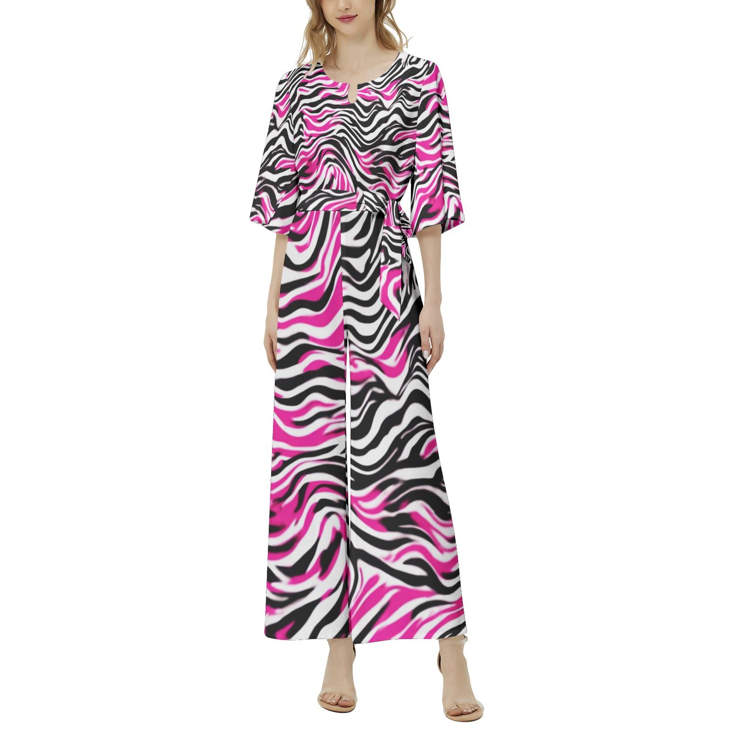 Dolman Sleeve Belted Wide Leg Jumpsuit