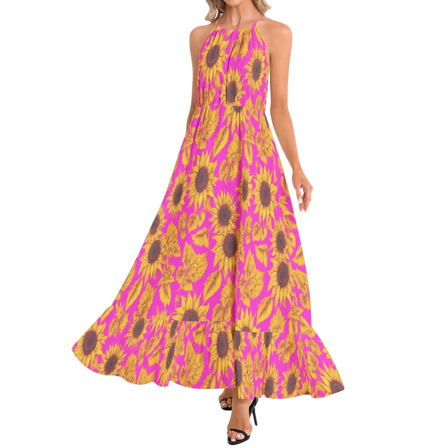 Sunflower - Ruffle Hem Halter Neck Maxi Dress