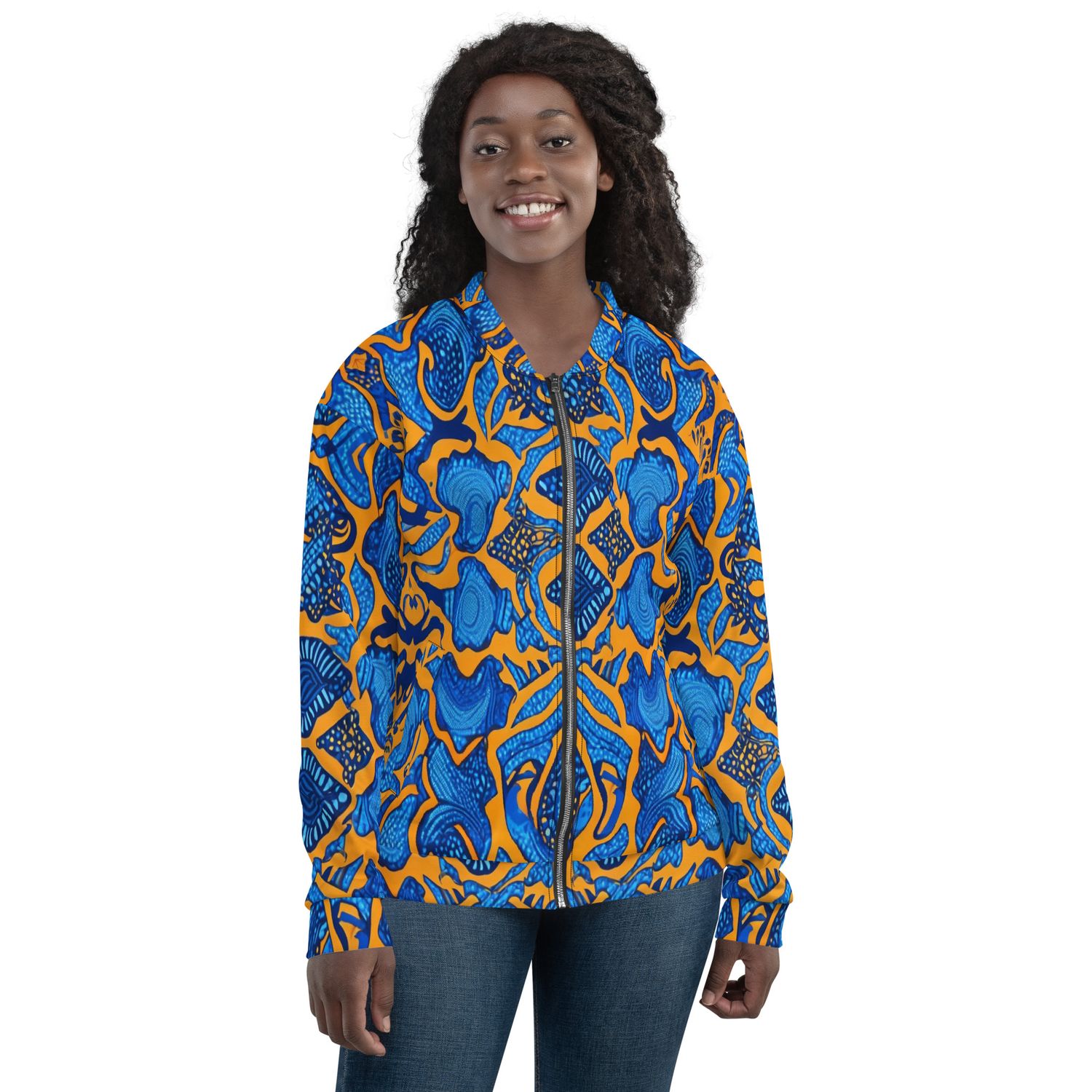 Abeena African Print Women&#39;s Bomber Jacket Zipper Up