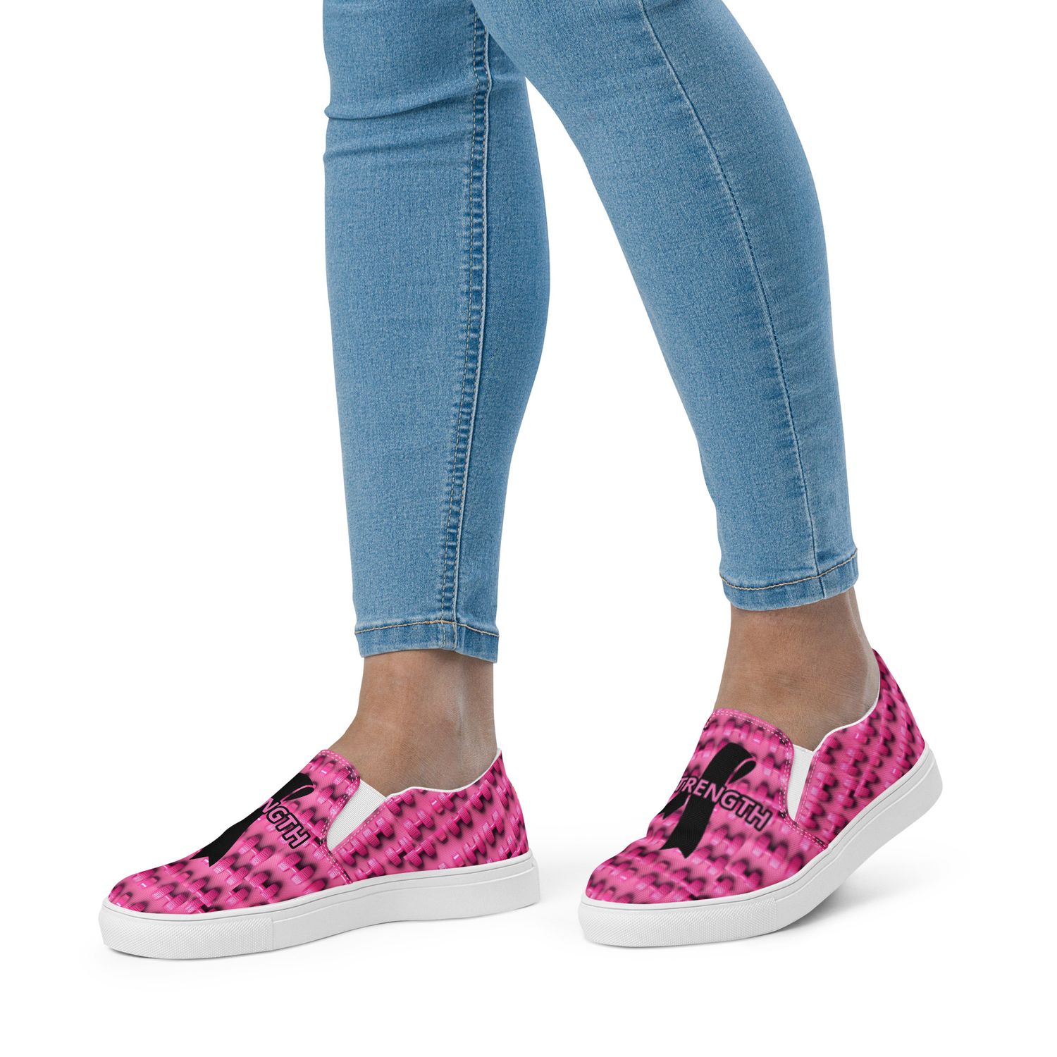 Women’s Breast Cancer Awareness STRENGTH - Casual/Sporty, Comfortable Slide-On Sneakers, Walking Shoes