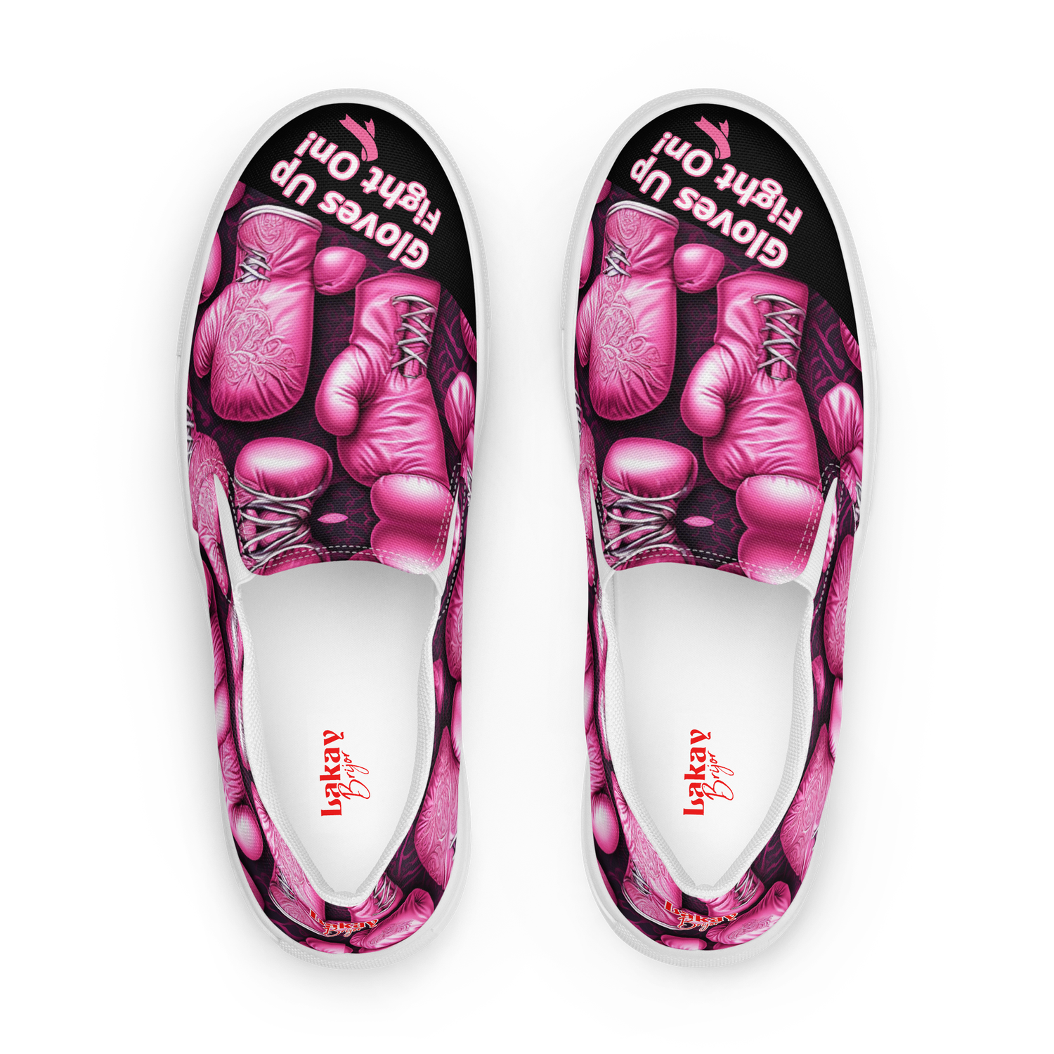 Women’s Breast Cancer Awareness Box Up, Fight On -  Casual/Sporty, Comfortable Slide-On Sneakers, Walking Shoes