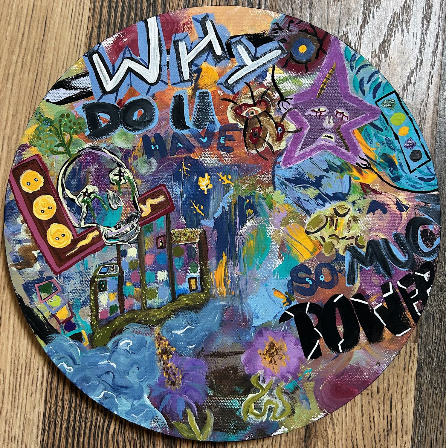 Too Much Power 14x14 Original Circle Canvas