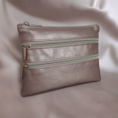 Pochette 3 zips saumon nacré