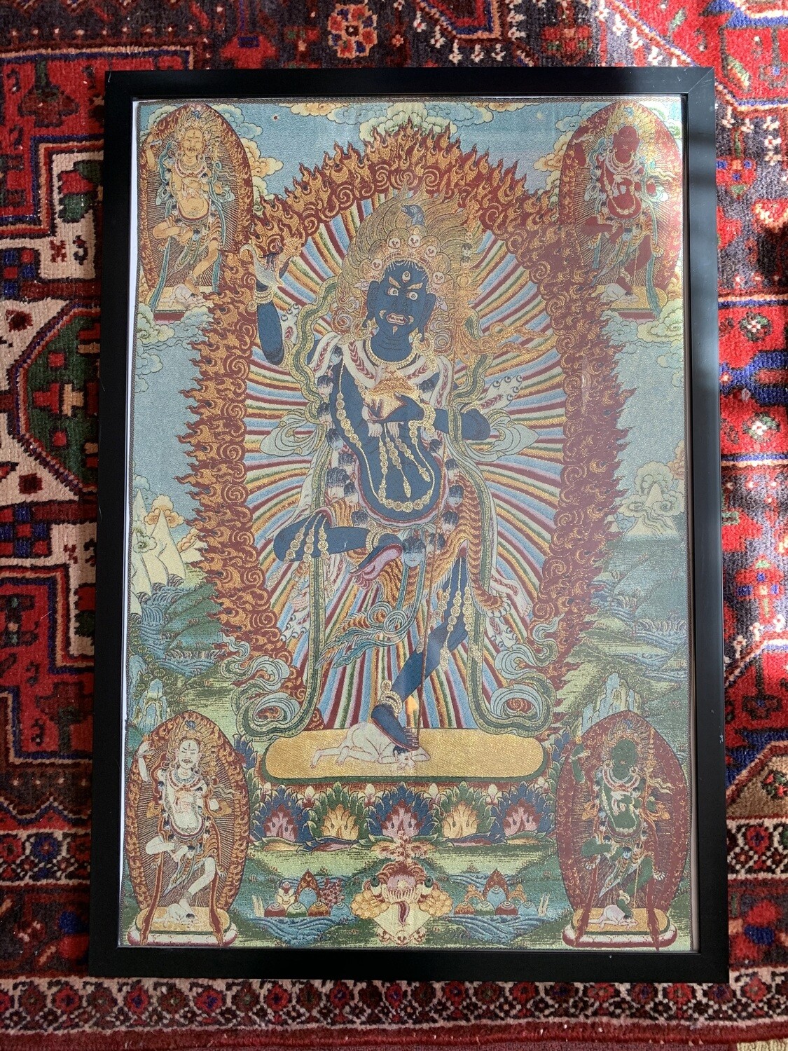 Troma Nakmo Five Dakinis embroiled Thangka, made of fabric.